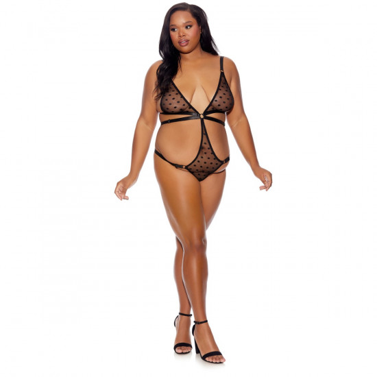 Barely Bare Strappy Bikini Teddy Plus Size Zwart