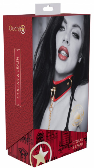 Ouch! Milan Halsband En Riem Zwart.Rood