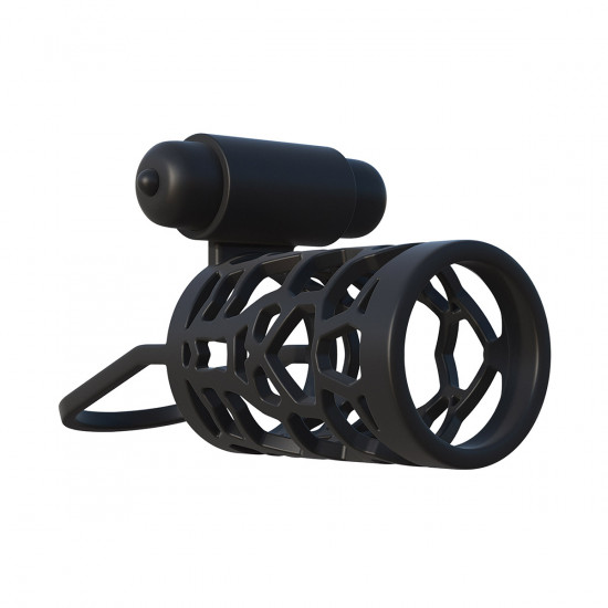 C-Ringz Thick Dick Silicone Vibrating Cage Sleeve Zwart