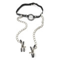 Fetish Fantasy O-Ring Gag With Nipple Clamps Zwart
