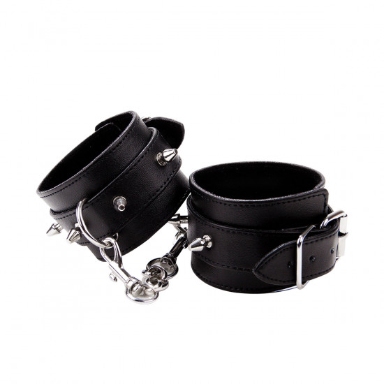 Ouch! Spiked Leather Handboeien Zwart