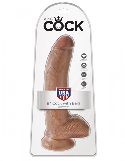 King Cock 9 Inch Cock with Balls Dildo Lichtbruin