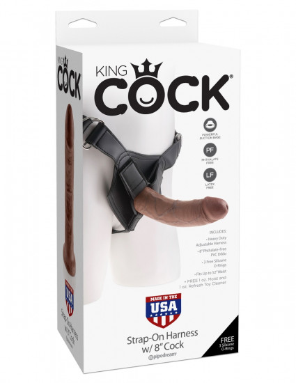 King Cock Strap-On Harness with 8 Inch Cock Bruin