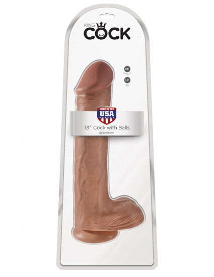 King Cock 13 Inch Cock with Balls Dildo Lichtbruin